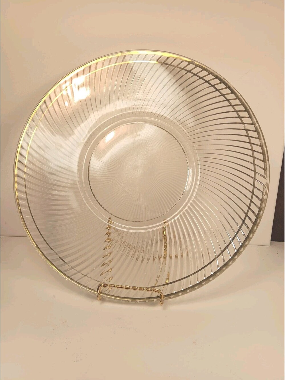 Vintage Federal Glass Diana Pattern 11.5" Sandwich Plate Platter Clear Gold Trim